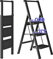 Scala Opvougbile Heavy Duty Scala Opaca 3 Gradini Nero con Piastra Antiscivolo