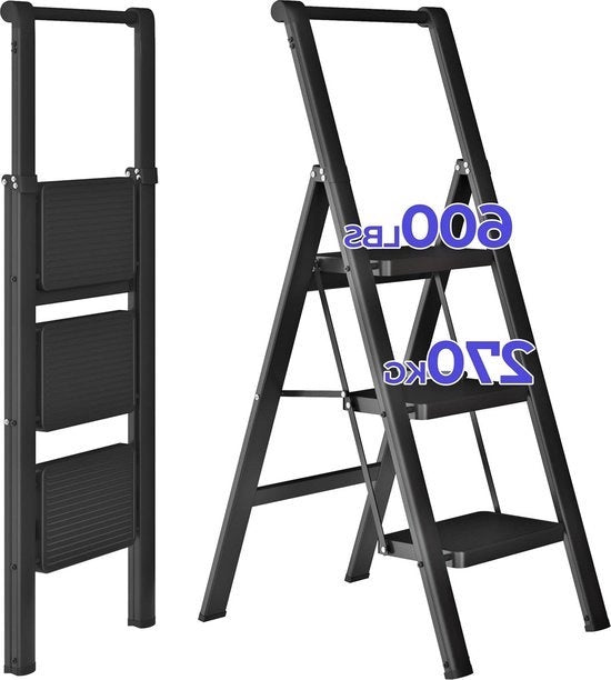 Scala Opvougbile Heavy Duty Scala Opaca 3 Gradini Nero con Piastra Antiscivolo