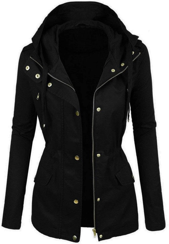 Parka da donna con chiusura a cerniera e a strappo, trench coat casual nero taglia 38