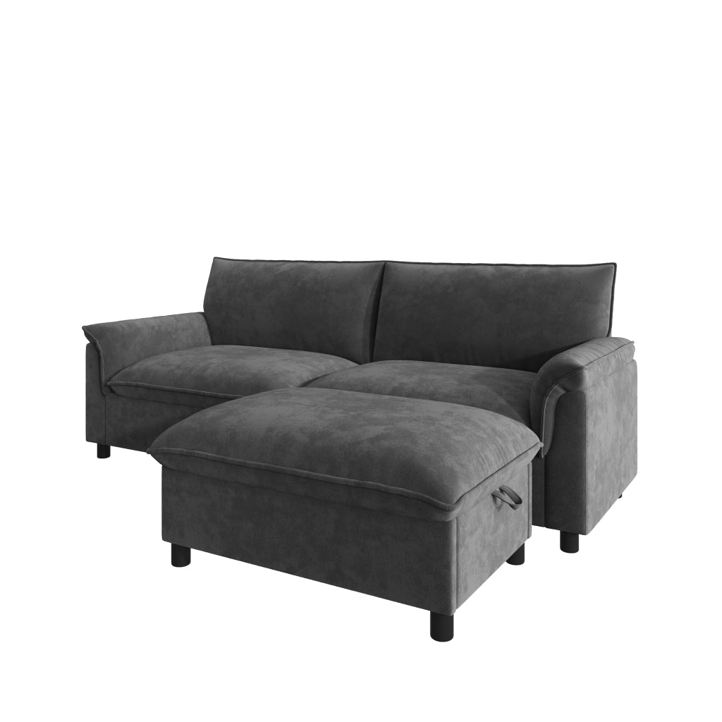 DIVANO Angolare Modulare 216 cm in Chenille Nero con 1 poggiapiedi