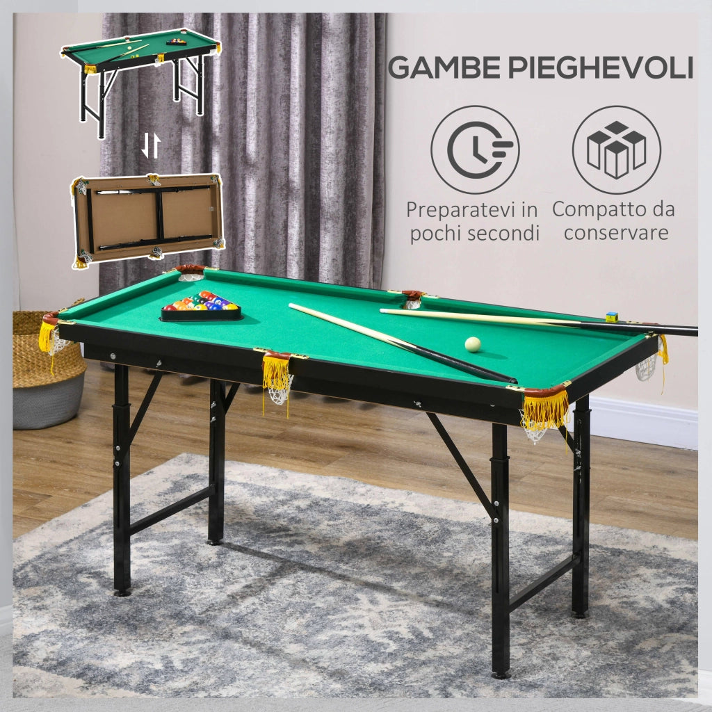 Tavolo da biliardo ¨C Minimal ¨C Verde, MDF e acciaio, 140x63x55-75 cm