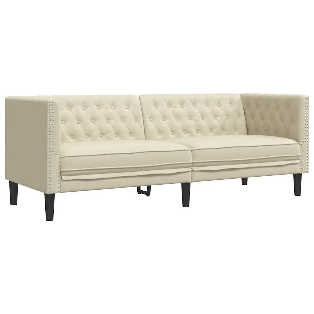 Divano Chesterfield a 3 Posti Crema in Similpelle 372667
