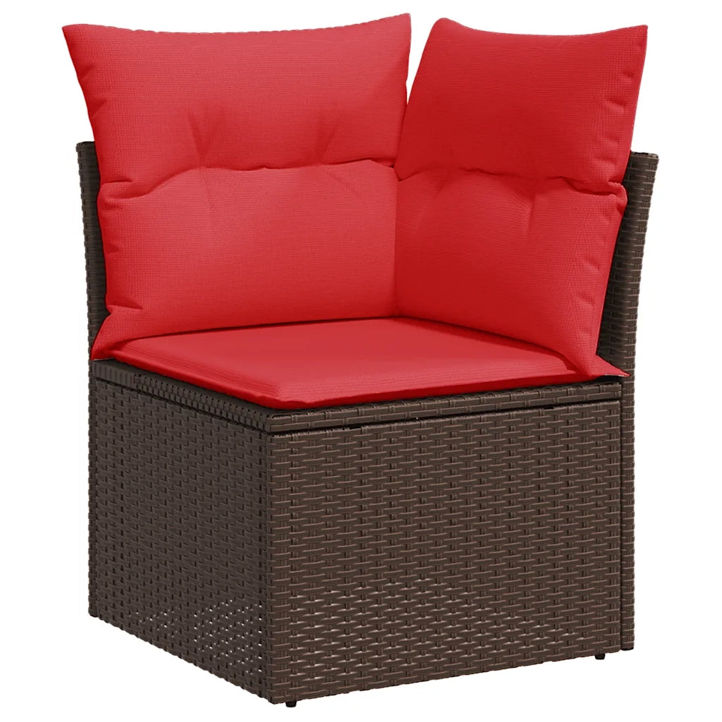 Set Divani Giardino 10 pz con Cuscini Polyrattan Marrone Acacia 3326545