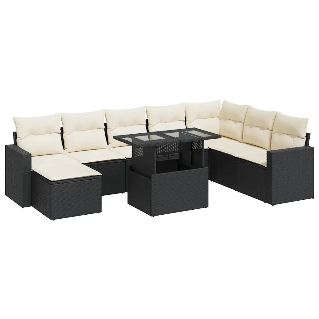 Set Divani da Giardino 9 pz con Cuscini Nero in Polyrattan 3326367