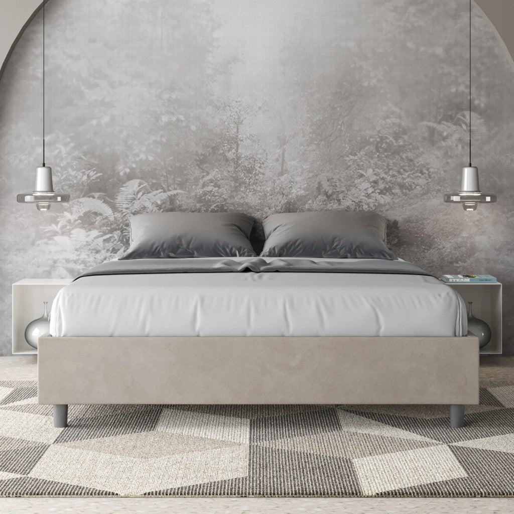 BS COM Letto matrimoniale king size con rete imbottito 170x190 microfibra sabbia