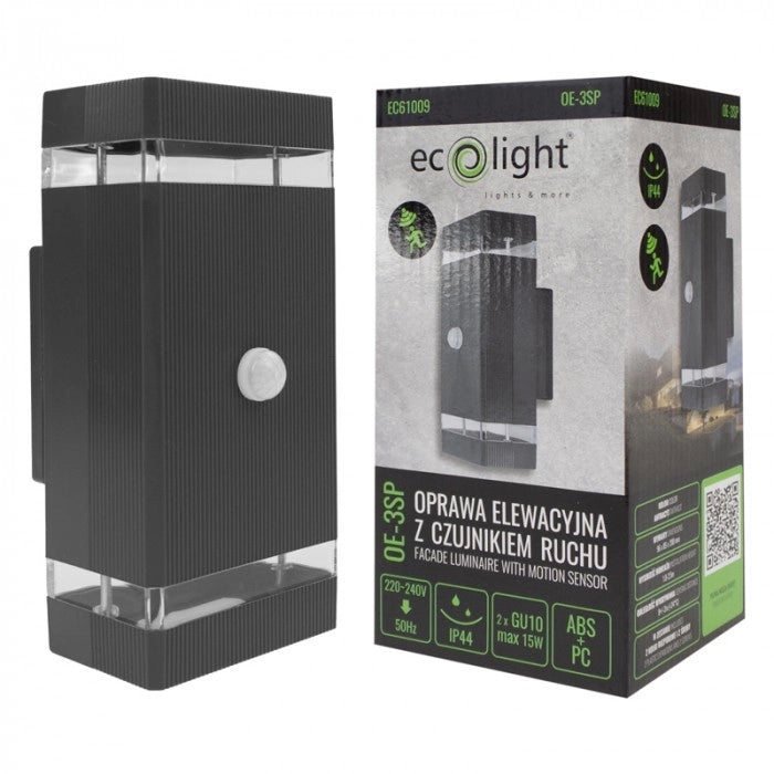 Applique esterna PIR antracite 2xGU10 IP44 Ecolight