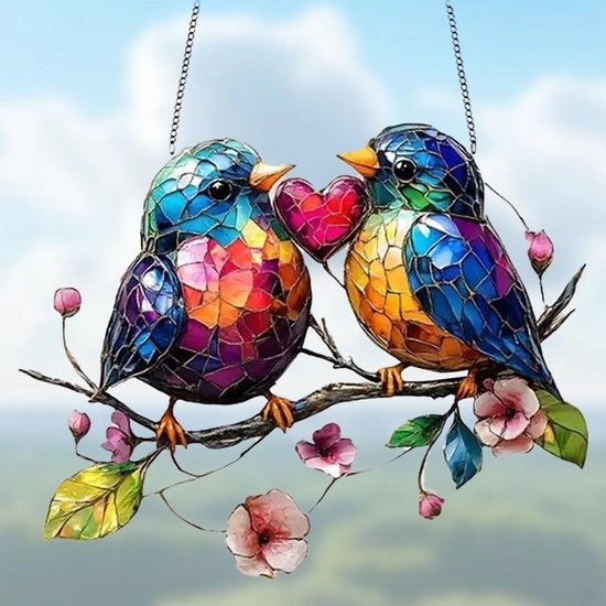 Decorazione da finestra appesa, ombrello per uccelli, finestra con catena, merlo rosso, amore, acrilico, uccello, vetro colorato, decorazione, decorazione da finestra, ombrello per uccelli per giardini recintati e interni.