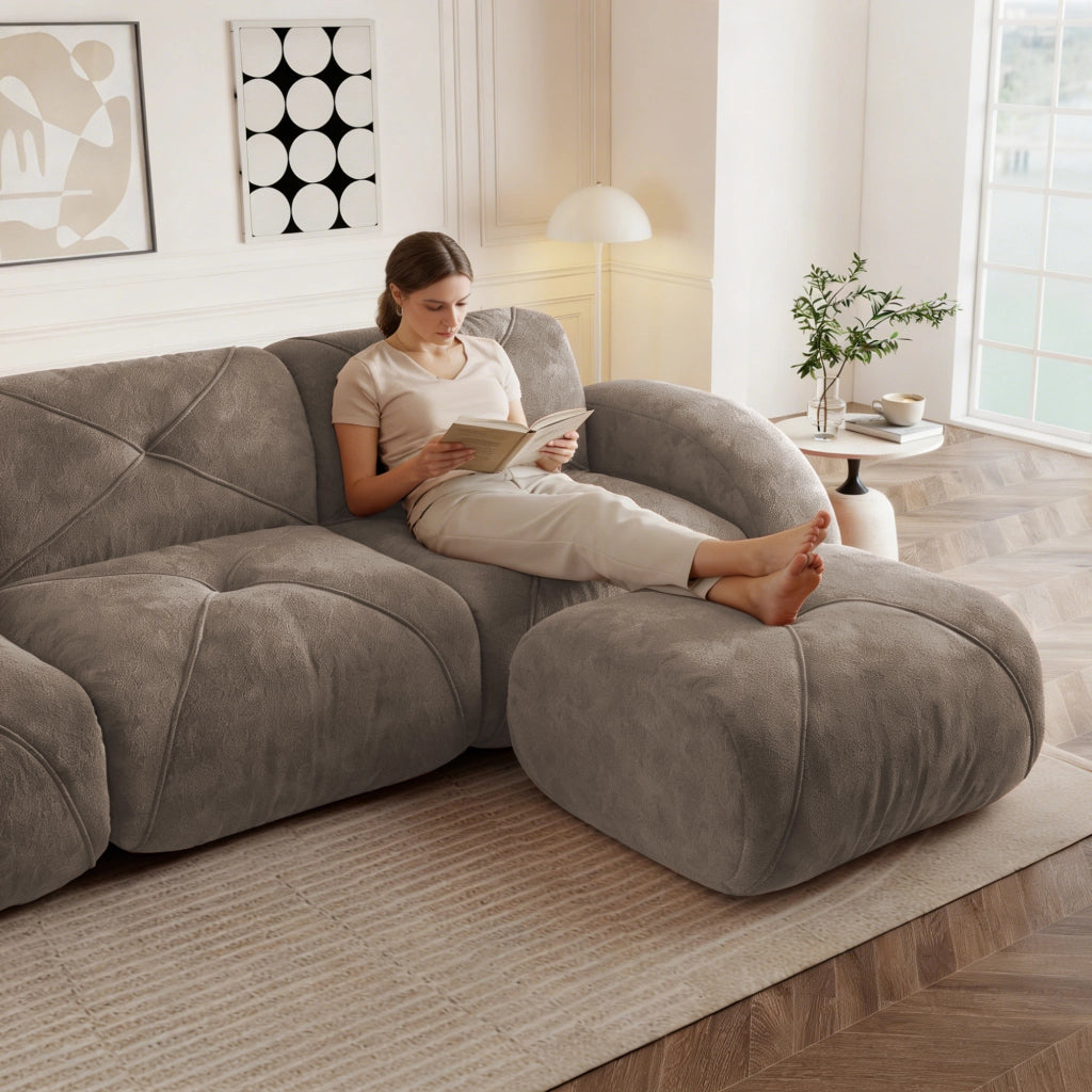 Sofa modulare extra grande senza cornice - Zephmum- 3 posti tessuto Chenille antiscivolo