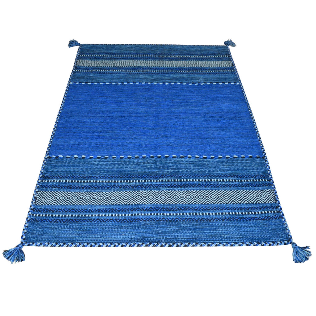 Tappeto ANTIQUE KILIM BLU cm.70x140 tessuto a mano in cotone e ciniglia