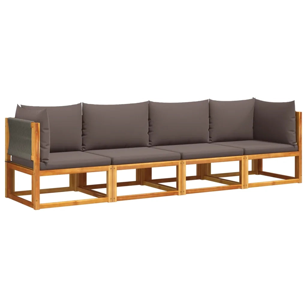 Set di divani da giardino 4 pezzi con cuscini in legno di acacia e corda 3278832