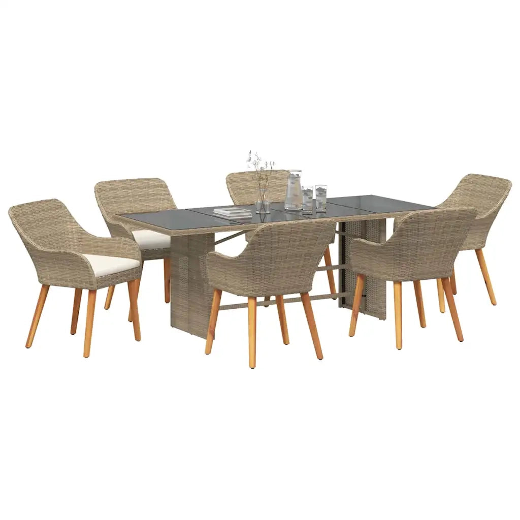 Set da Pranzo per Giardino con cuscino 7 pcs Beige polyrattan 3261629