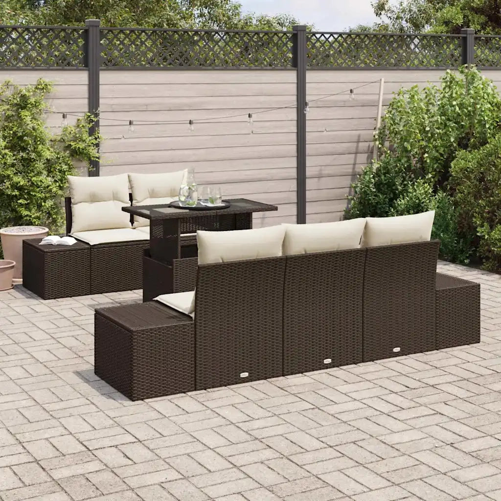 Set Divano da Giardino con cuscino 6 pcs Marrone e Crema