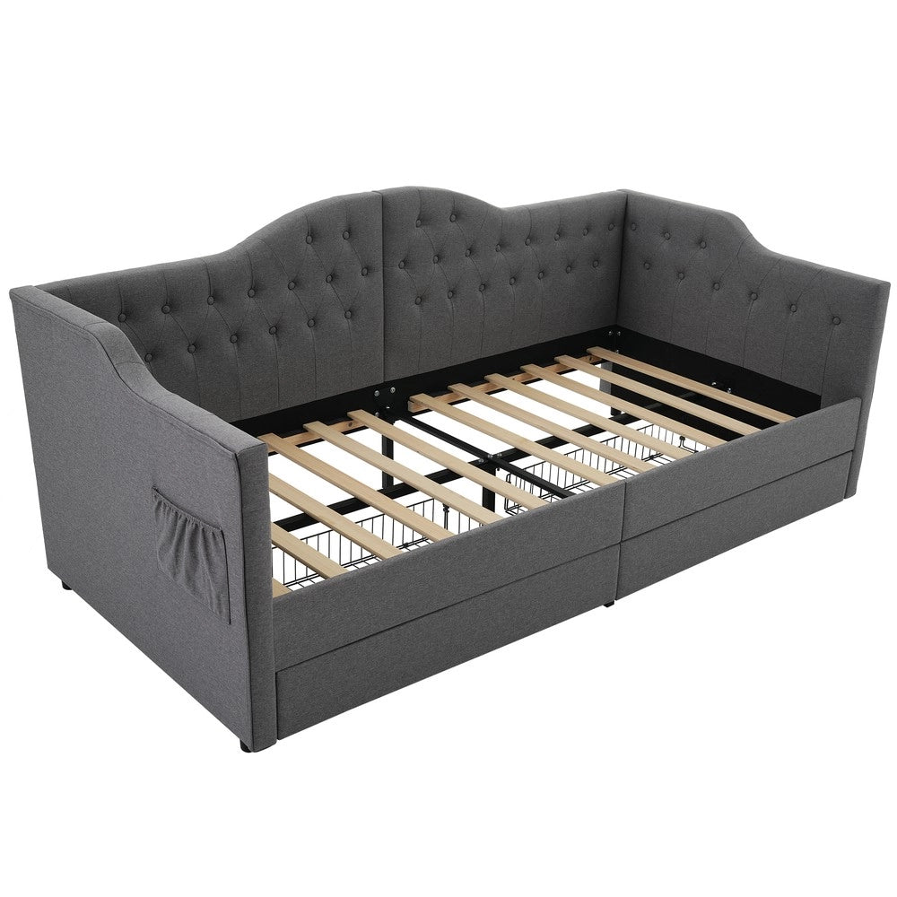 Letto Imbottito con Cassetti e USB ¨C MINIMAL ¨C Grigio, 90x190