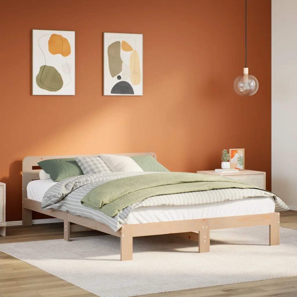 Letto senza Materasso-Struttura Letto 135x190 cm in Legno Massello di Pino 983096