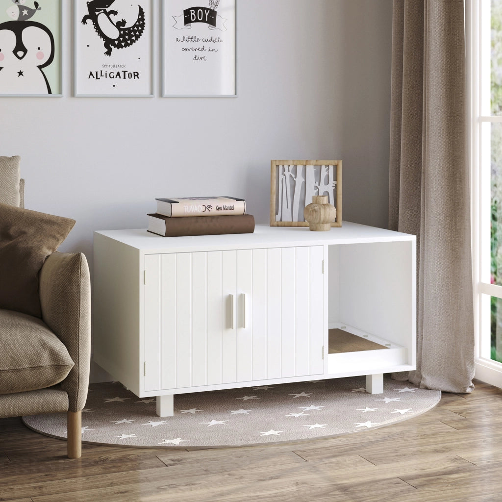 Mobile per Lettiera Gatti in Legno con 2 Ante ¨C Minimal ¨C Bianco
