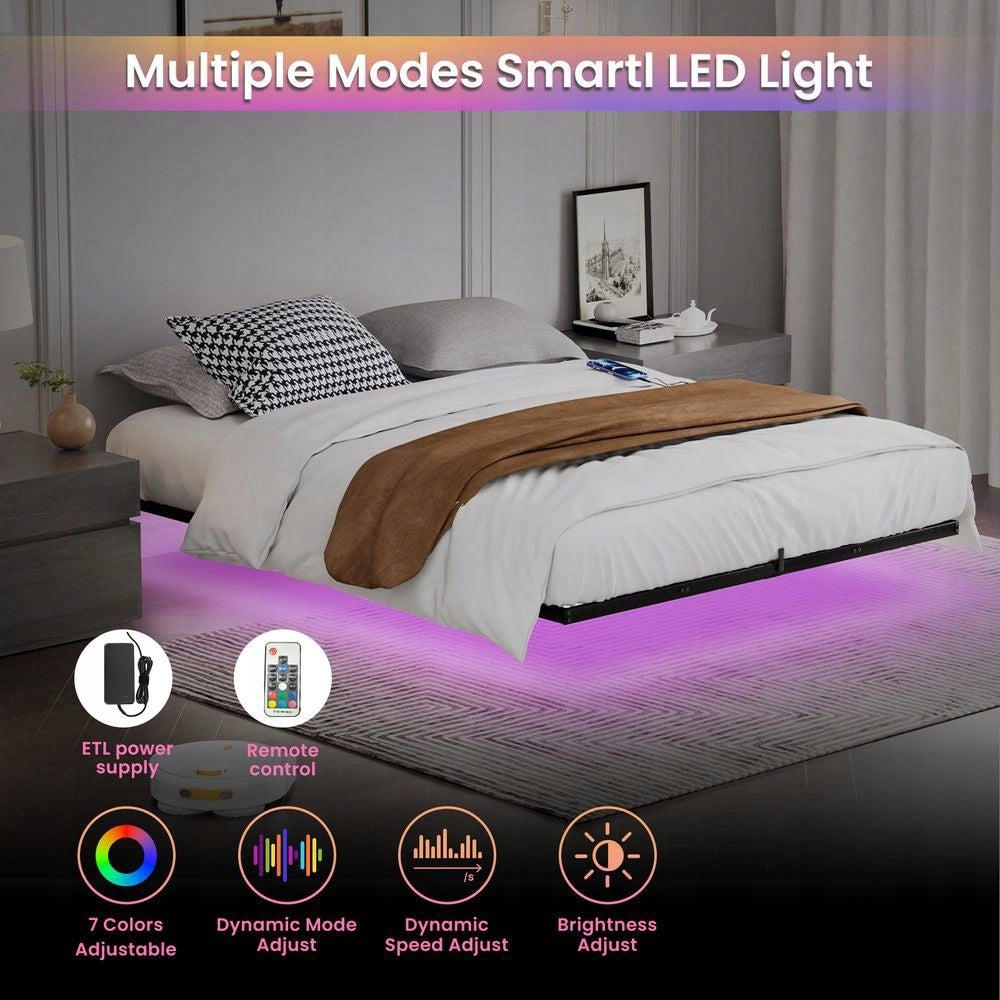 Letto a piattaforma in metallo - Xylo - 160x200 - Nero - LED