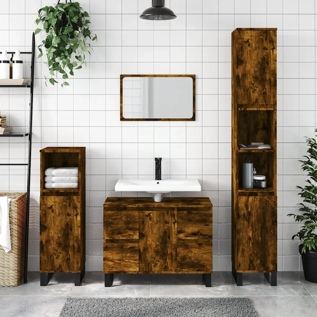 Armadietto Bagno | Armadio da bagno Rovere Fumo 80x33x60 cm in Legno Multistrato