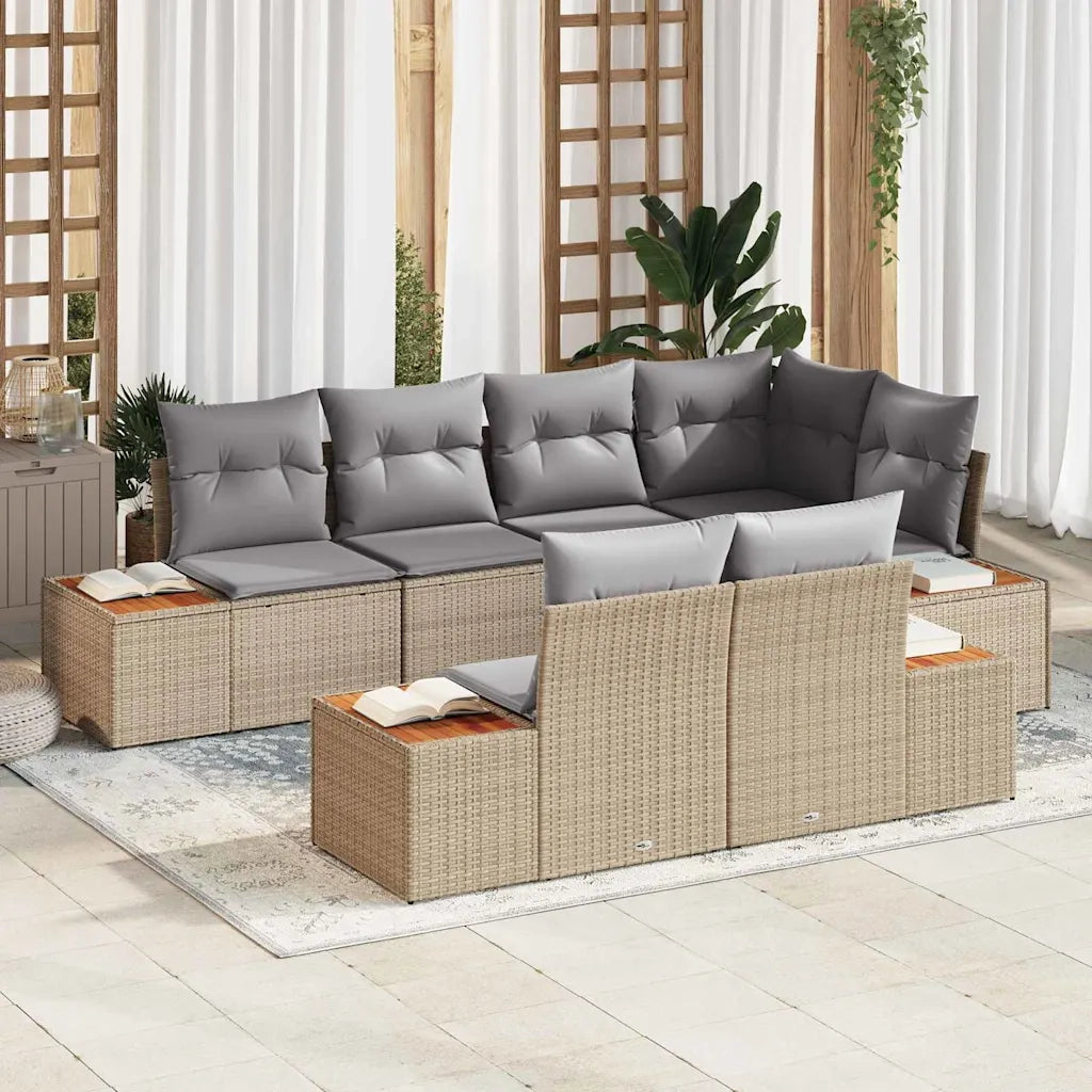 Set Divano da Giardino con cuscino 7 pcs Beige polyrattan