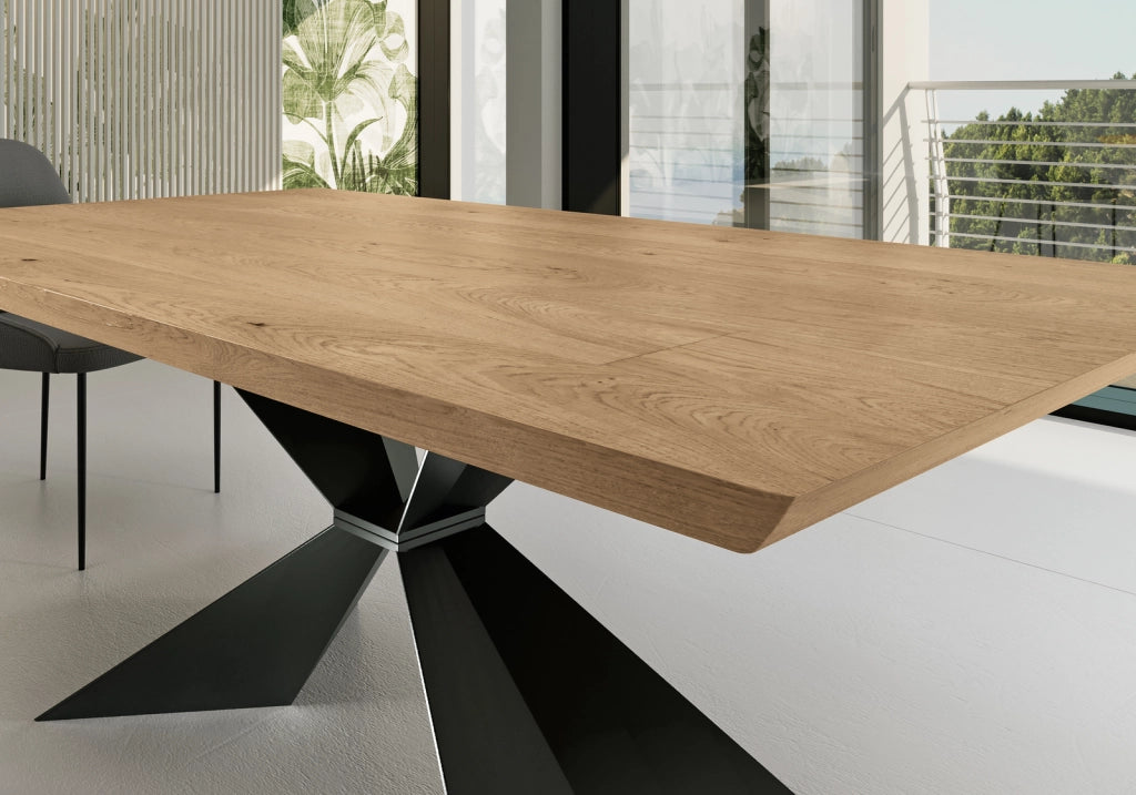 Stark Tavolo Fisso Rettangolare 200x100 cm con Top in Impiallacciato Rovere Naturale e Gambe in Metallo Nero - Arredo Moderno