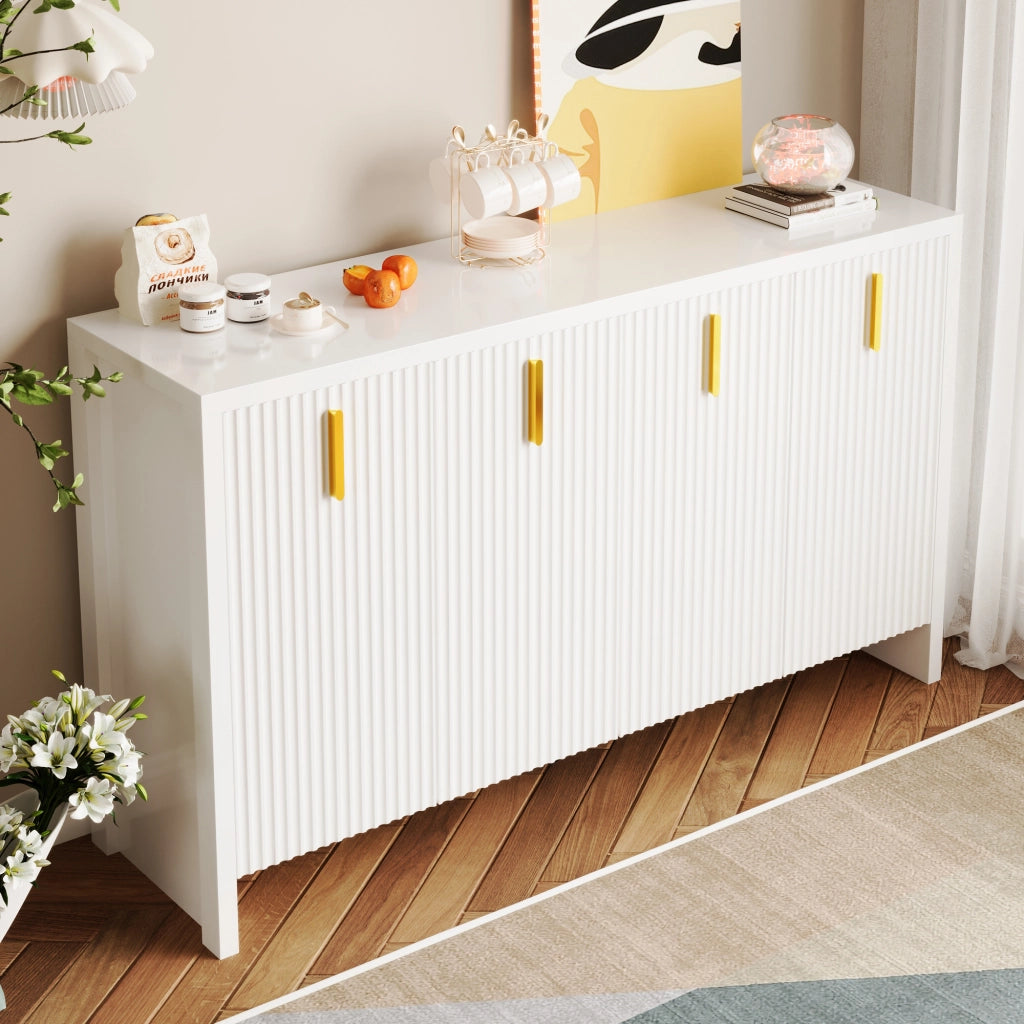 OKWISH Credenza con 4 Ante e Ripiani Regolabili, per Soggiorno o Sala da Pranzo, Pannelli di Particelle, Bianco 140 × 38 × 80 cm
