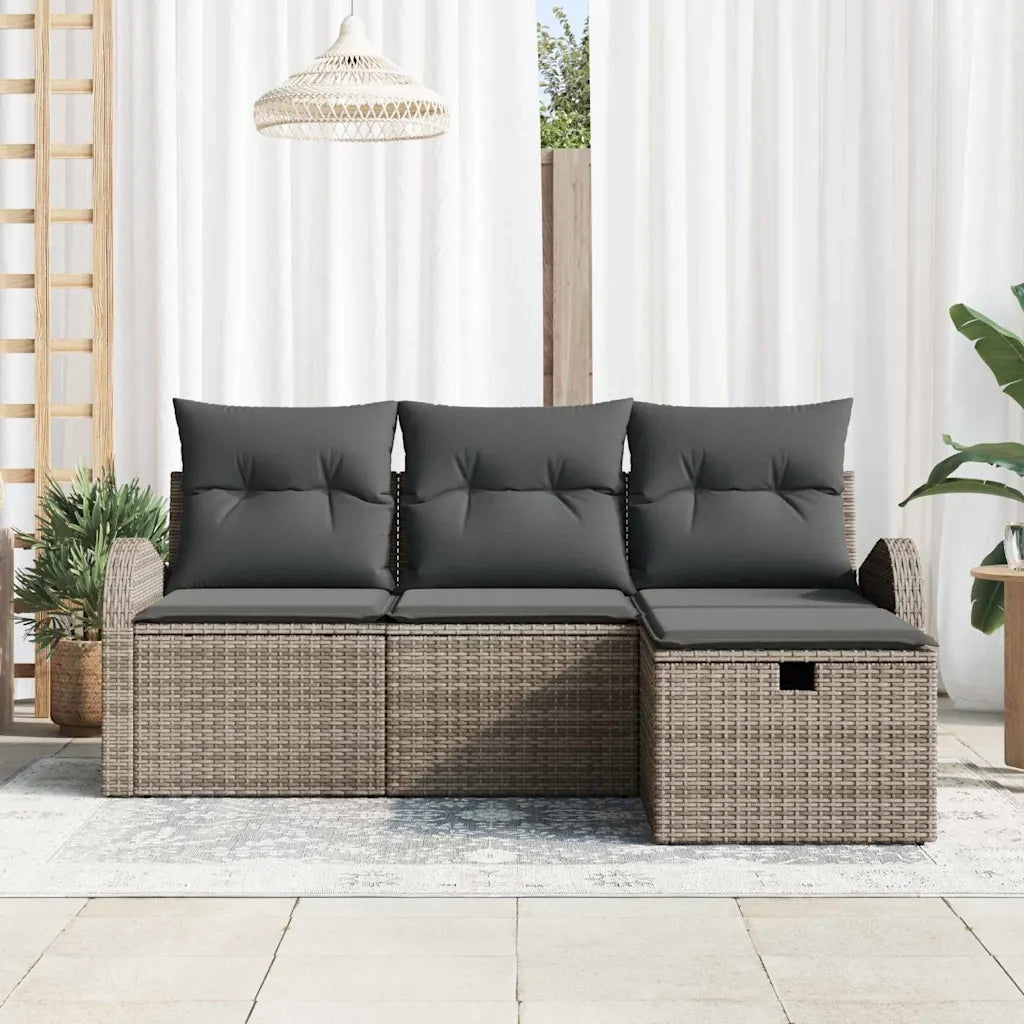 Set Divano da Giardino con cuscino 4 pcs Grigio Poly Rattan 3360380