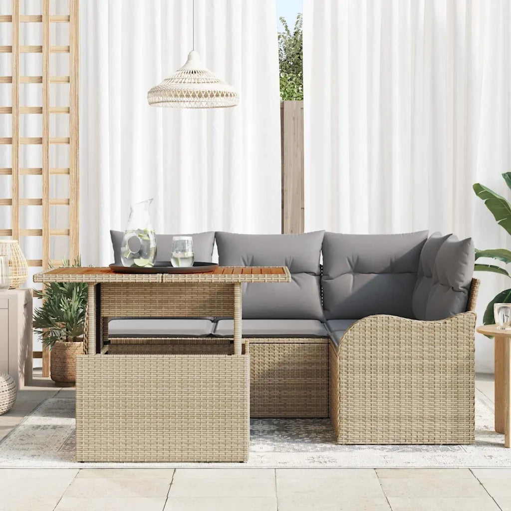 Set Divano da Giardino 5 pcs Beige Poly Rattan