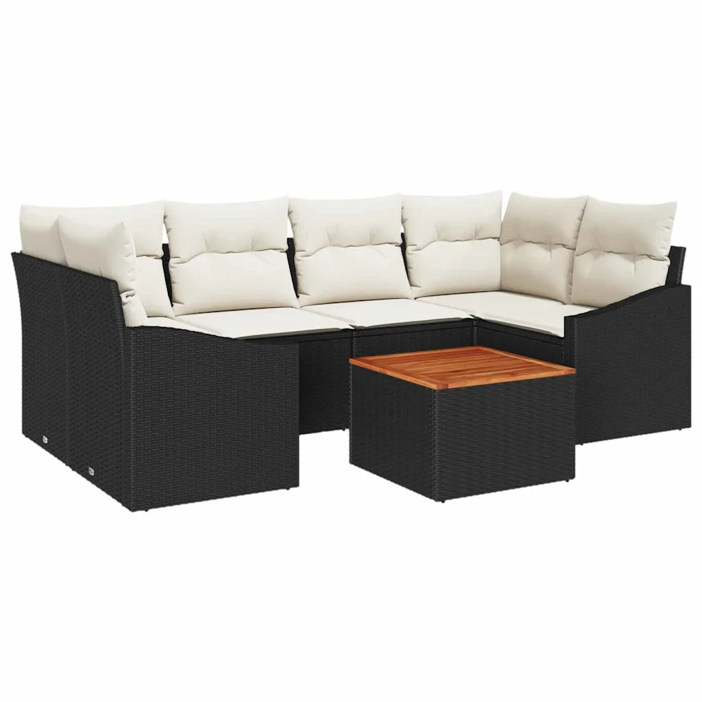 Set Divano da Giardino 7 pcs Nero e Crema polyrattan