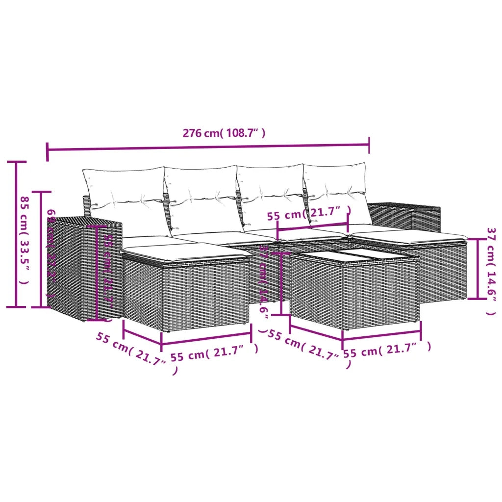 Set Divani da Giardino con Cuscini 7pz Nero Polyrattan 3255262