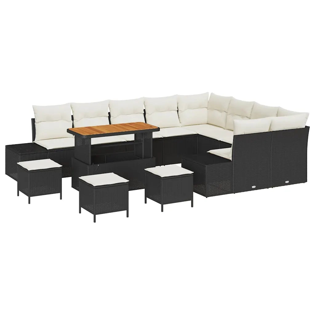 Set Divano da Giardino con cuscino 13 pcs Nero polyrattan