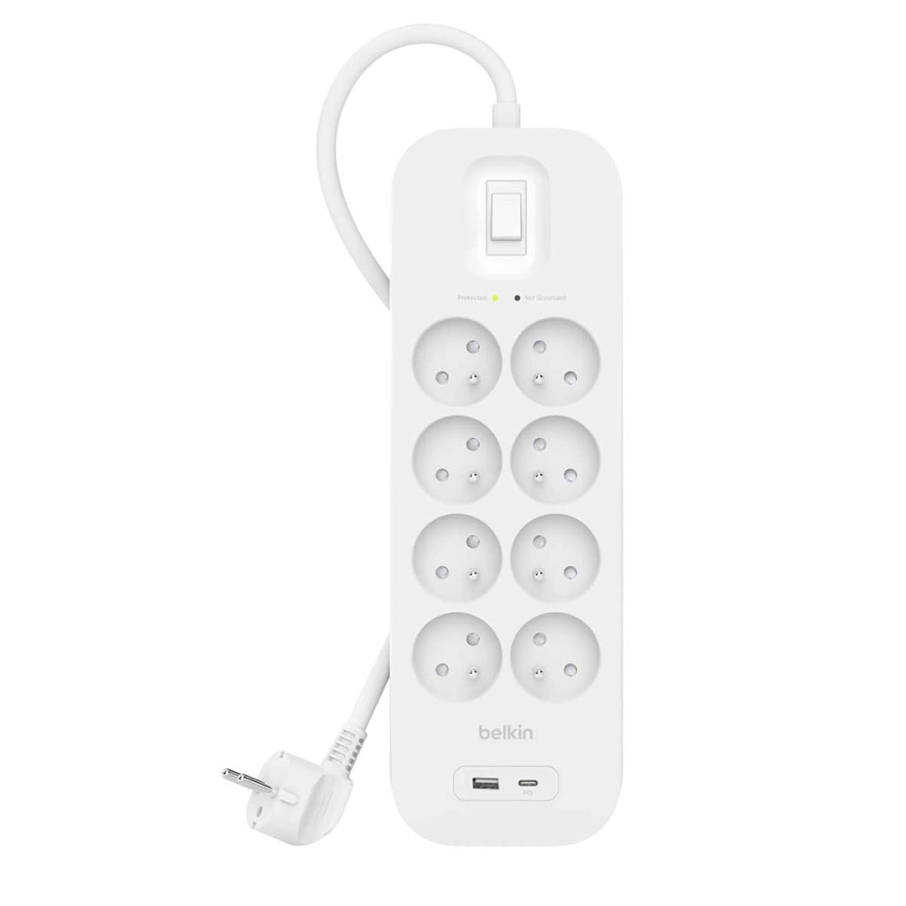 Multipresa Protezione Sovratensioni 8 Prese Tipo E USB-C / USB-A Cavo 2m Bianco Belkin