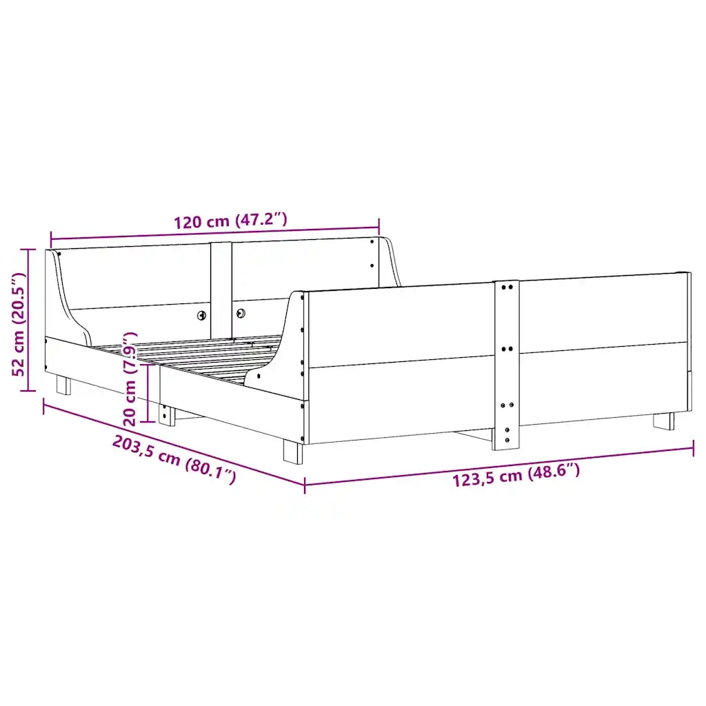 Letto senza Materasso-Struttura Letto Marrone Cera 120x200 cm in Legno di Pino 362339