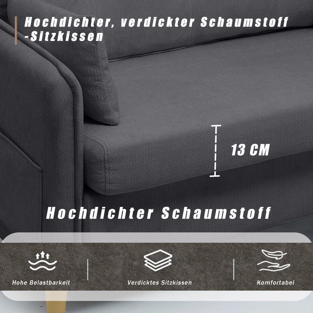 Divano 2 Posti con Braccioli e Tasche Laterali ¨C MINIMAL ¨C Chenille, Grigio Scuro