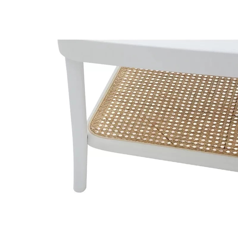Tavolino contemporaneo legno paglia bianco shabby 100x50x43 - Mobili 2G