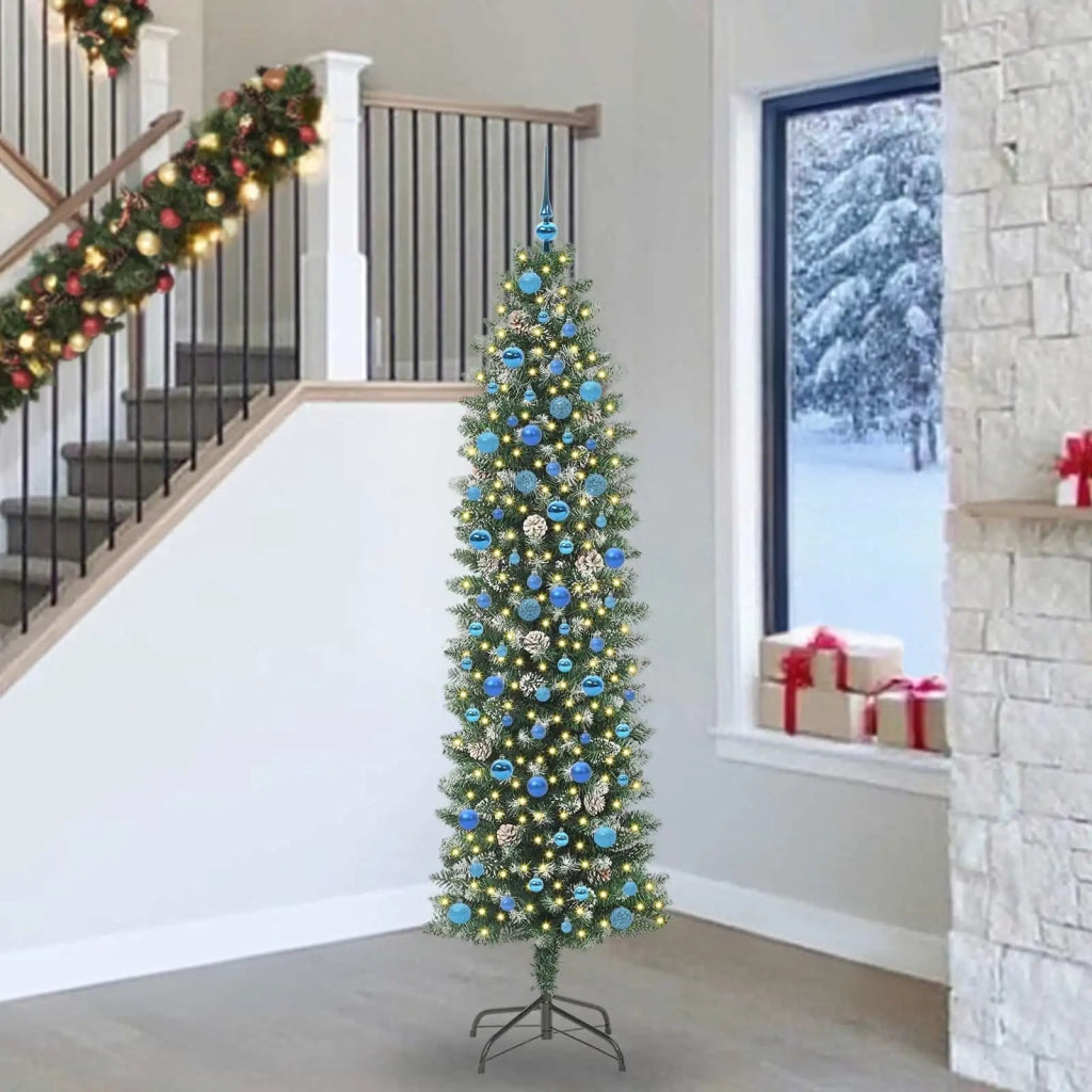 Albero di Natale Artificiale Sottile Verde e Bianco 240 cm 3395324