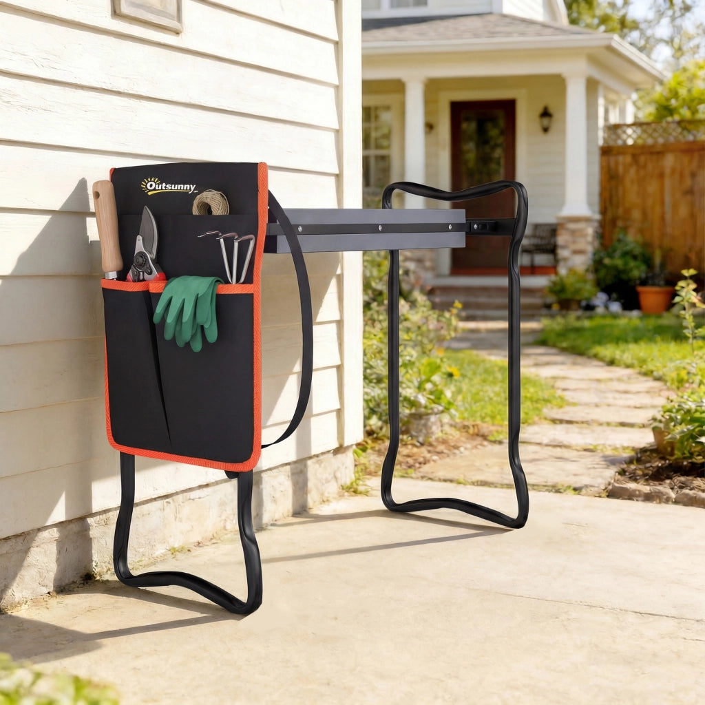 Sgabello Pieghevole da Giardino con Cuscino in EVA e Tasca ¨C Zephmum ¨C Grigio