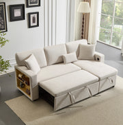 Divano letto angolare reversibile con USB e contenitore in flanella beige