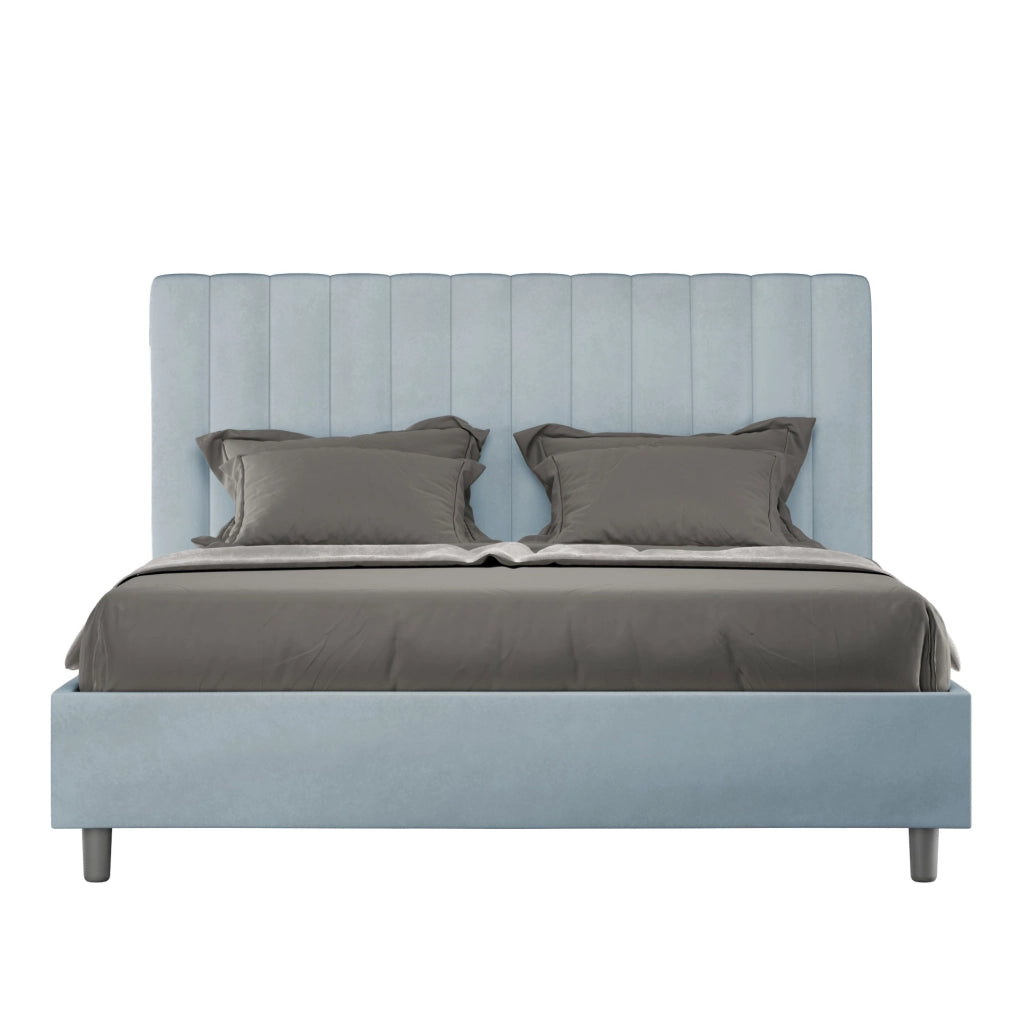 BS COM Letto matrimoniale king size con rete imbottito 170x200 microfibra azzurro