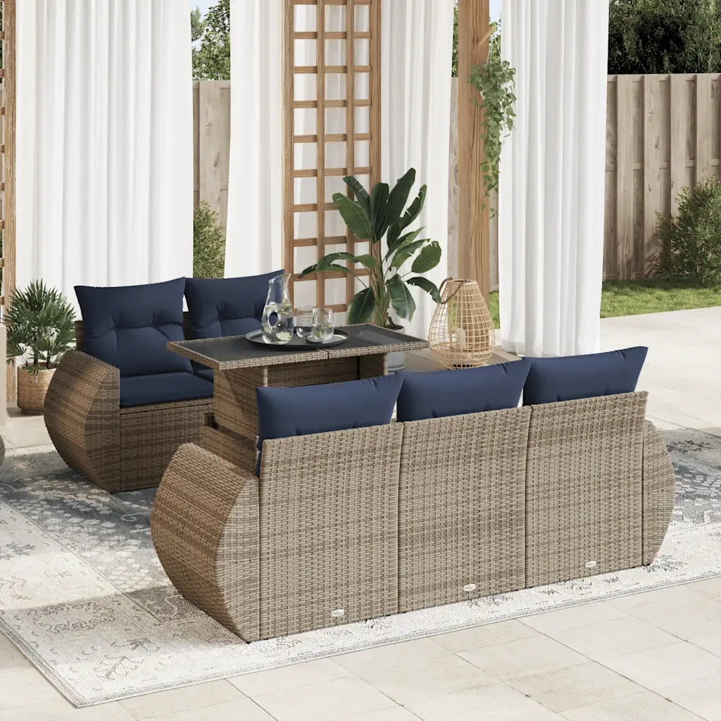 Set Divano da Giardino 6pz con Cuscini Grigio Polyrattan Acacia 3326572