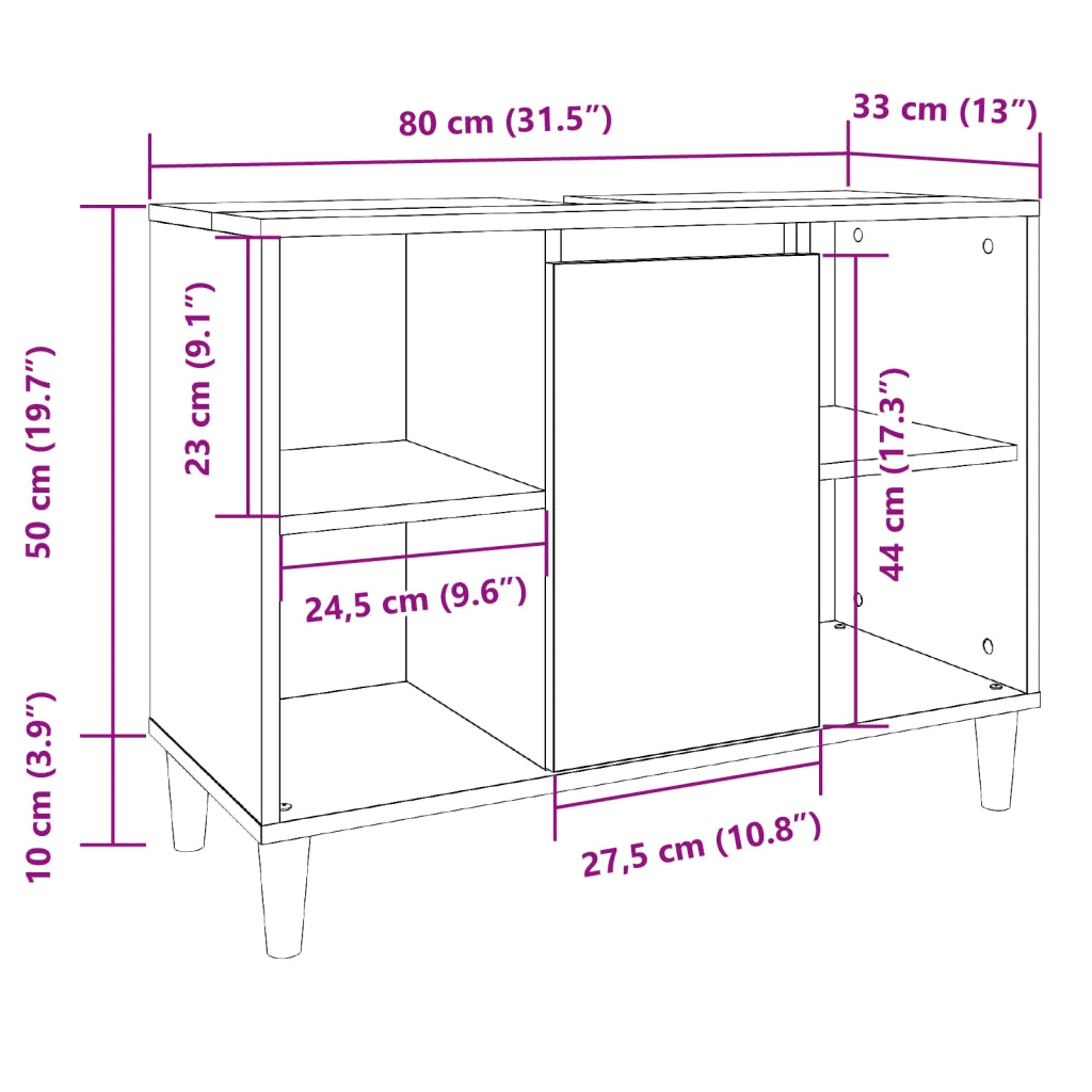 Mobile da Bagno Legno Antico 80x33x60 cm in Legno Multistrato 857133