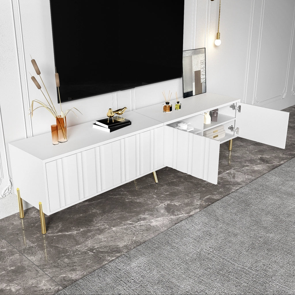 Cassettiera TV bianca; MDF e truciolare; 190 cm