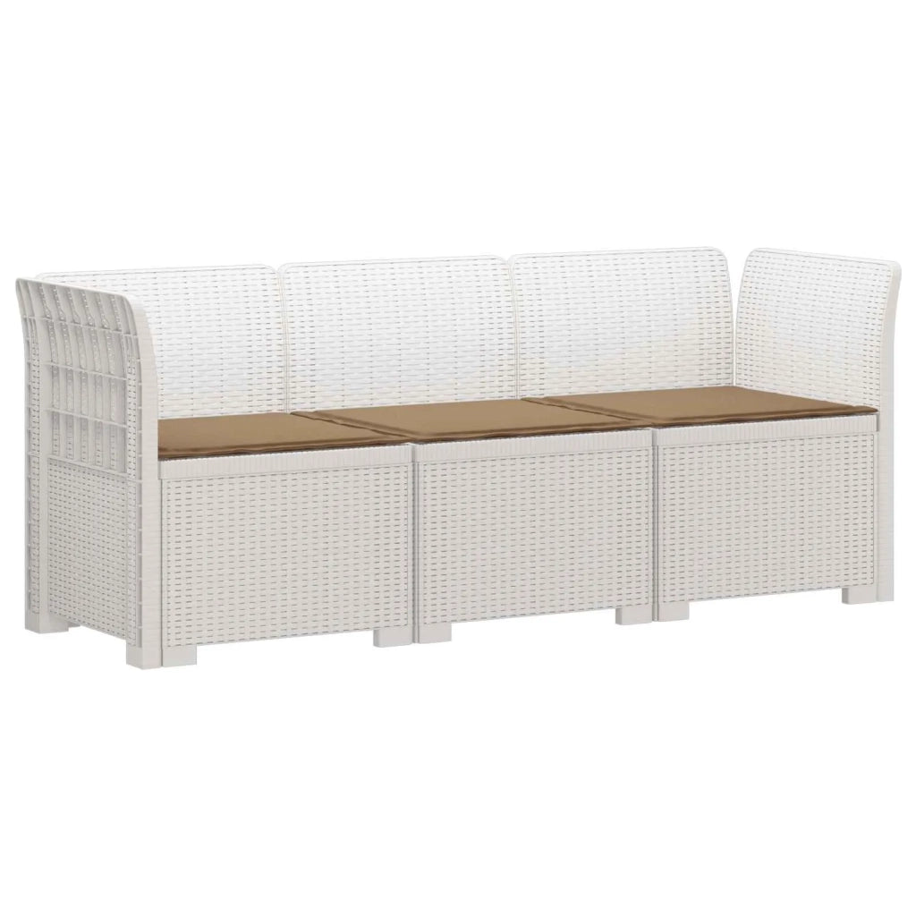 Divano da giardino 3 posti con cuscini in look rattan PP Bianco 3443828