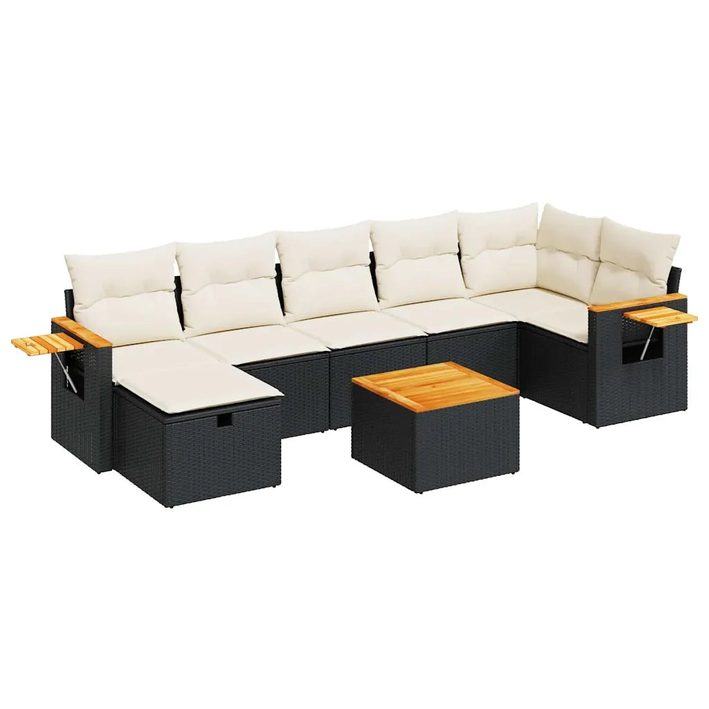 Set Divani da Giardino con Cuscini 8 pz Nero in Polyrattan 3325990
