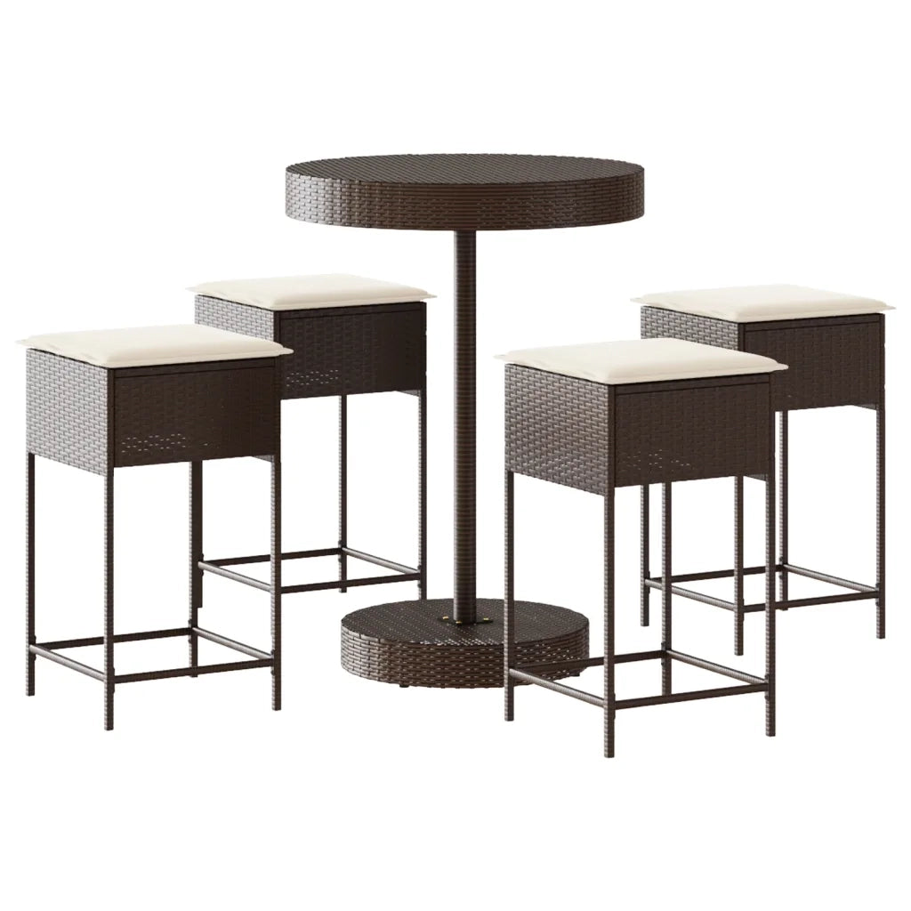 vidaXL Set Bar da Giardino 5 pz con Cuscini in Polyrattan Marrone