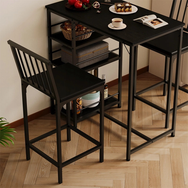 Set tavolo da pranzo + 2 sgabelli da bar, nero, stile loft, per la cucina