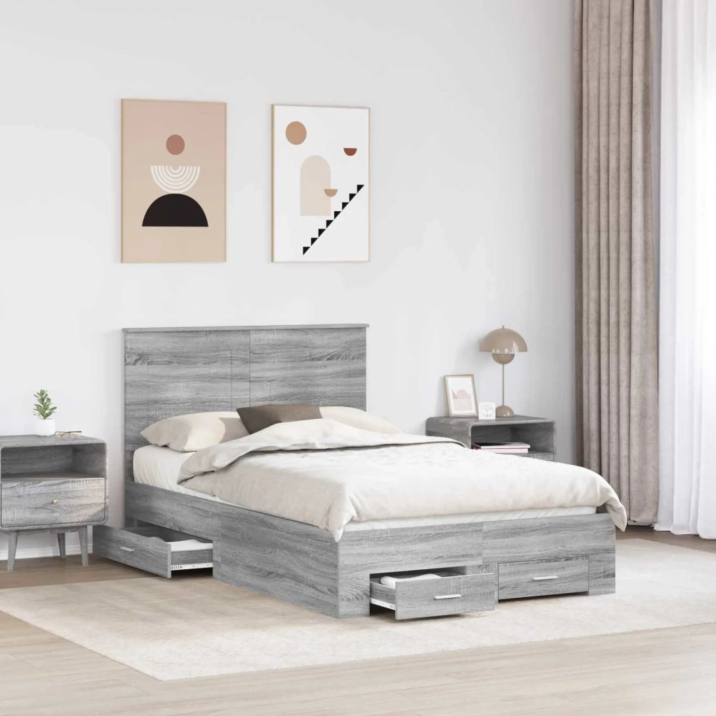 Struttura del letto con testiera Grigio Sonoma 135 x 190 cm 3409663