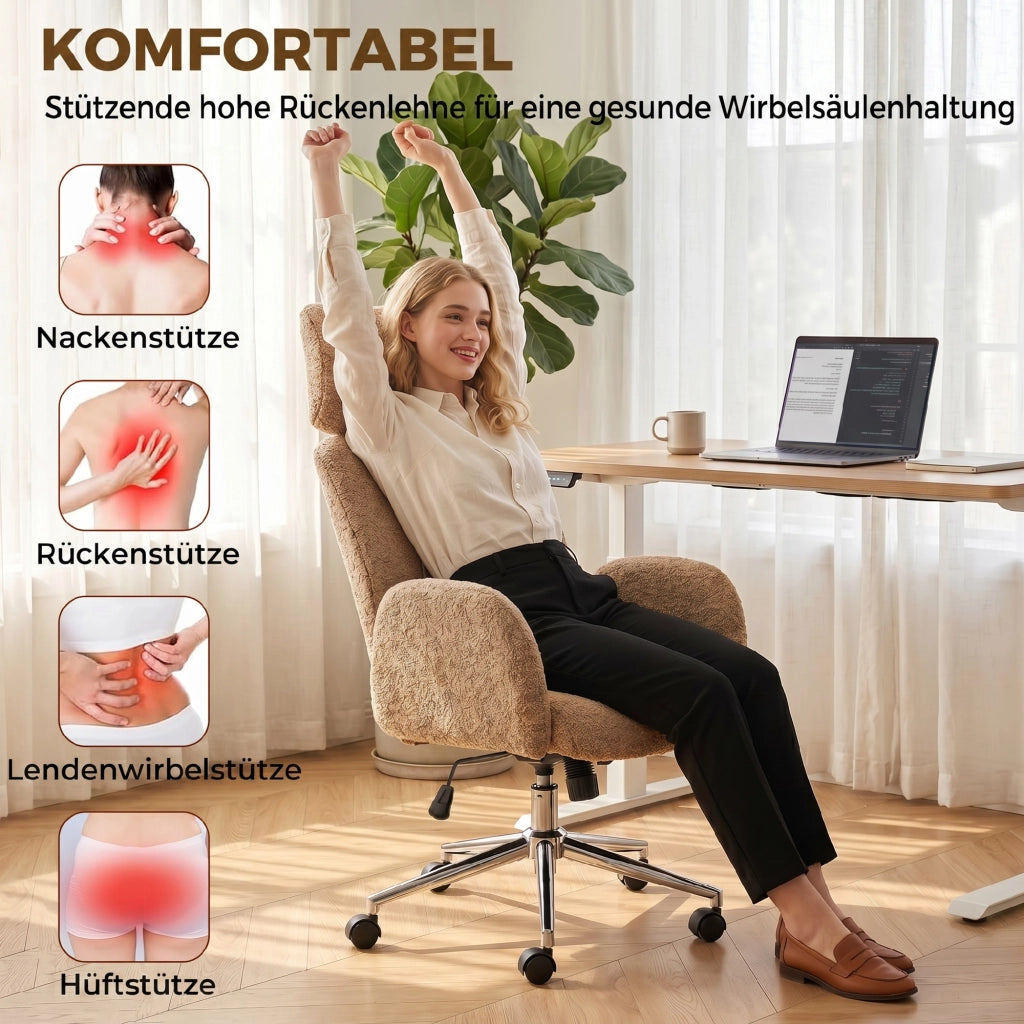 Sedia da ufficio ergonomica ¨C zephmum ¨C con schienale regolabile, braccioli e basculante, marrone