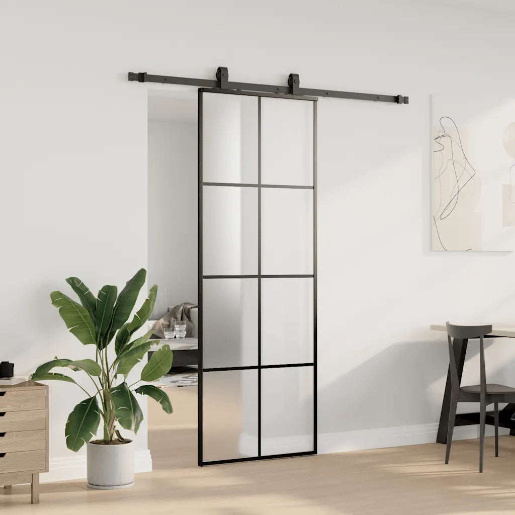 Porta Scorrevole con Ferramenta Nera 76x205 cm in Vetro ESG 3375803