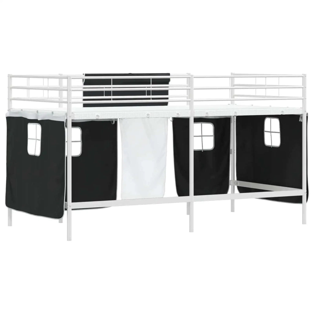 Struttura del Letto Loft per Bambini con Tendine-Giroletto per bambini Bianco e Nero 958011