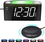 Alarme Digitale con Vibratore del Letto e Luce Notturna - Schermo LED 7" con Ricarica USB