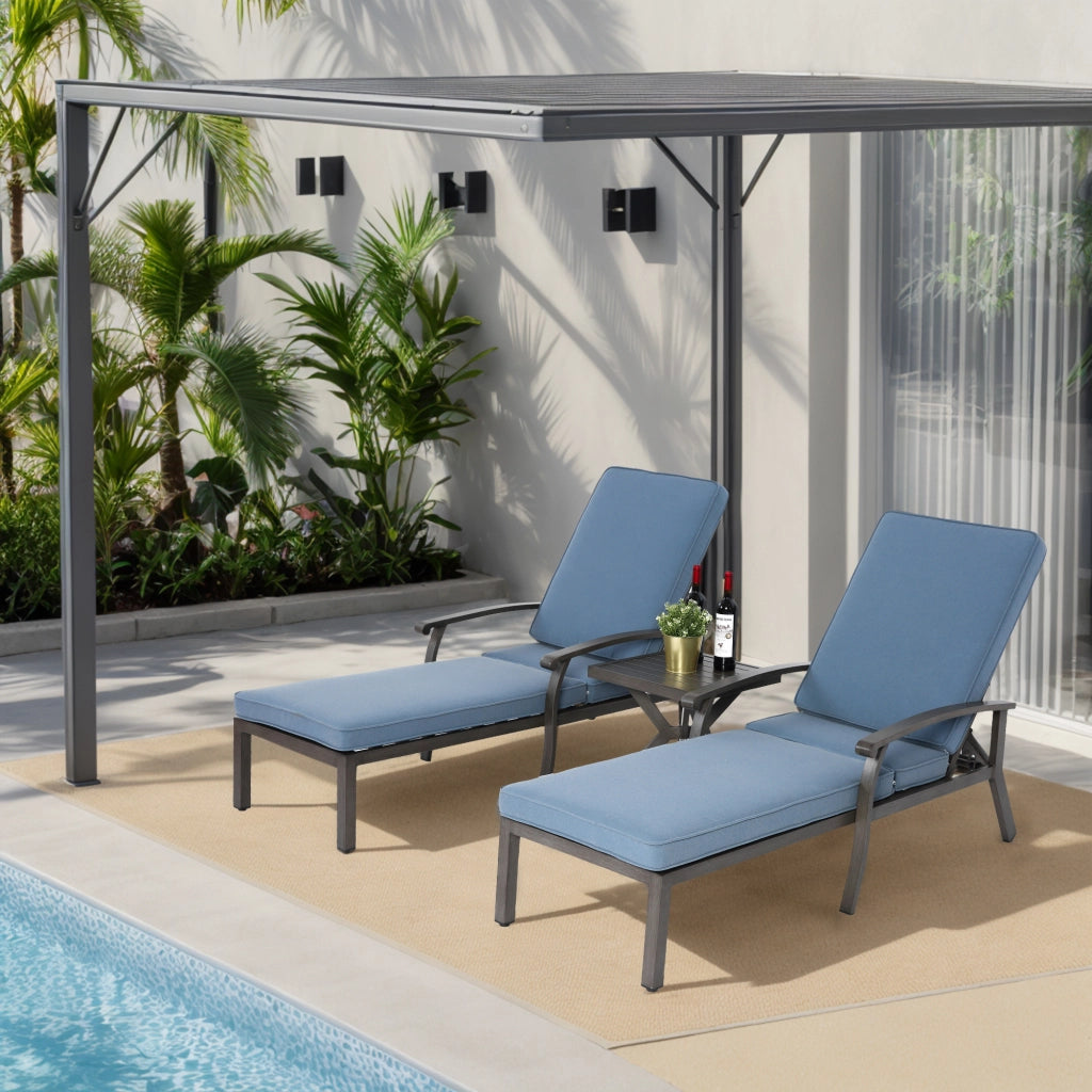 Sedia da giardino regolabile - Zephmum- Cuscino in cotone blu impermeabile